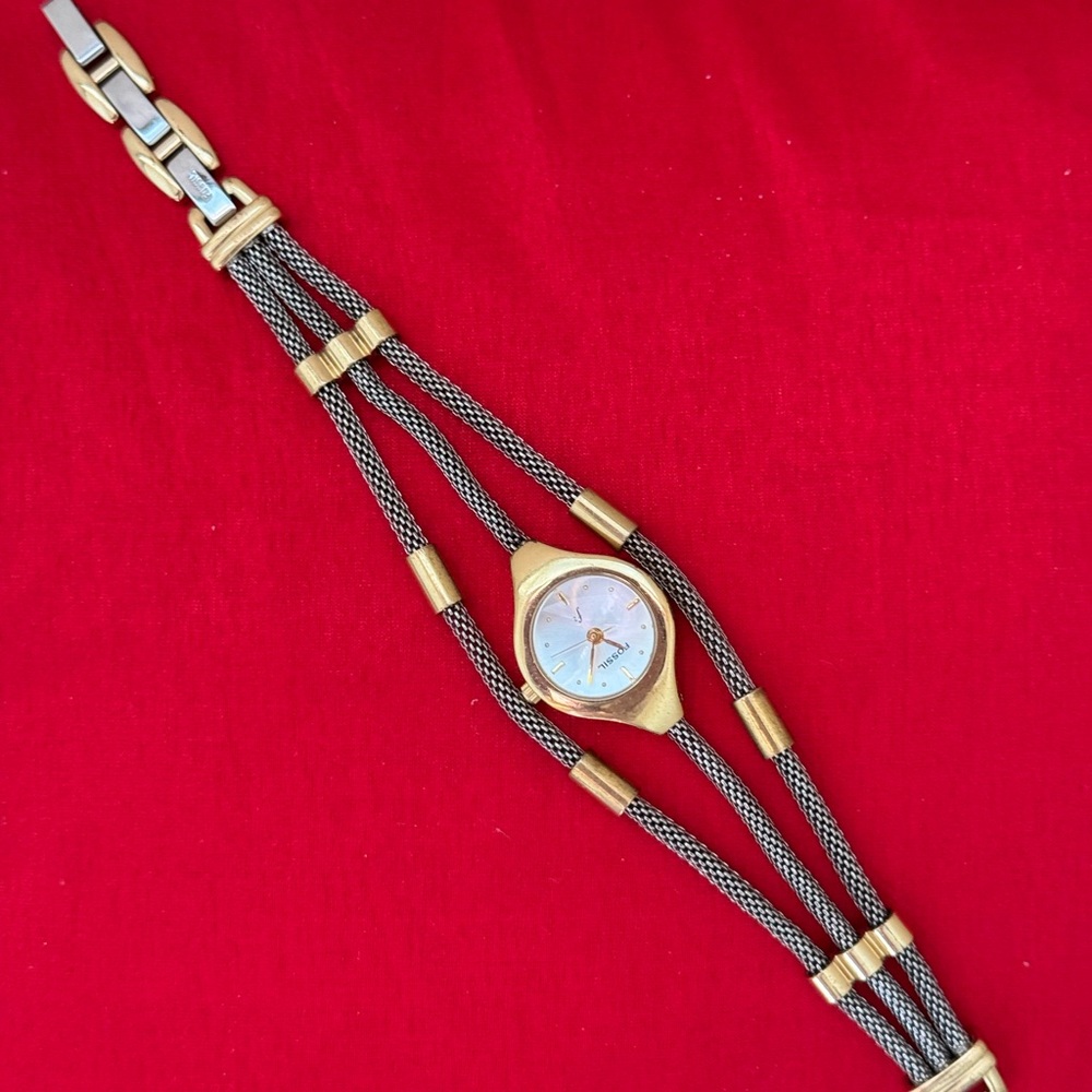 Fossil Gold and Stainless Steel Silver Mesh Bracelet Watch